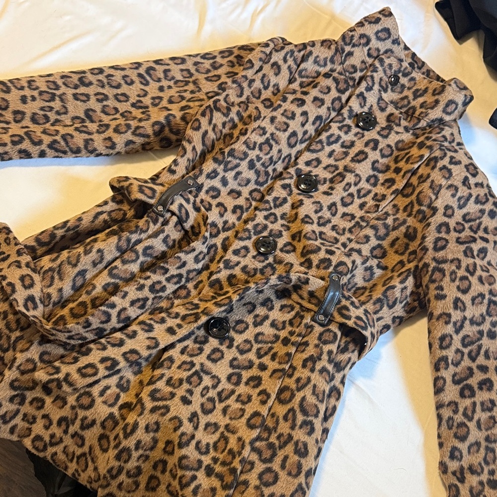 Steve Madden Leopard Print Trench Coat Large